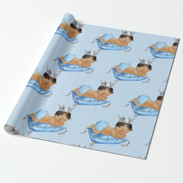 Kunglig Baby Blue & Silver Pillow Boy Presentpapper (Utrullad)