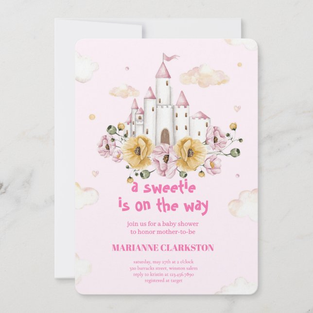 Kunglig baby shower i drömslottet inbjudningar (Framsida)
