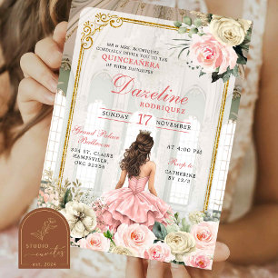 Kunglig Ballrum Rosa Roséguld Quinceanera Inbjudningar