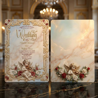 Kunglig Barock Kerub Violin Konst Bröllop Inbjudningar