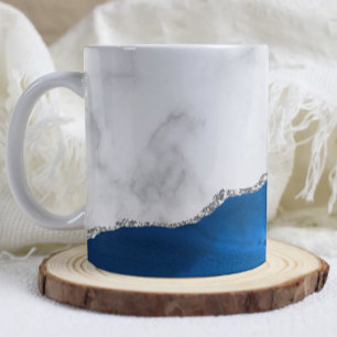 Kunglig blå agat silver glitter vit marmor kaffemugg