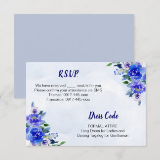 Kunglig Blå Akvarell Blommig Bröllop RSVP-kort Inbjudningar