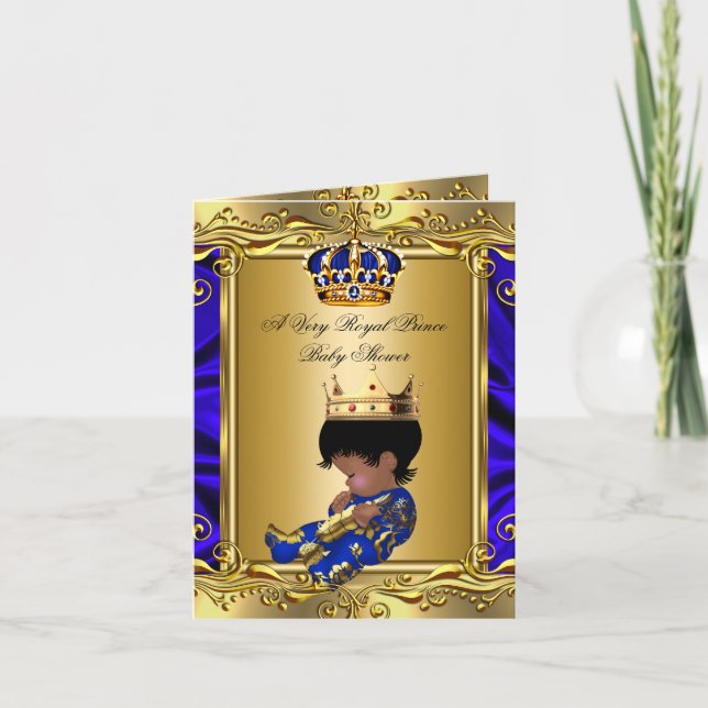 Kunglig blå baby shower regal guld vikt inbjudan (Framsida)