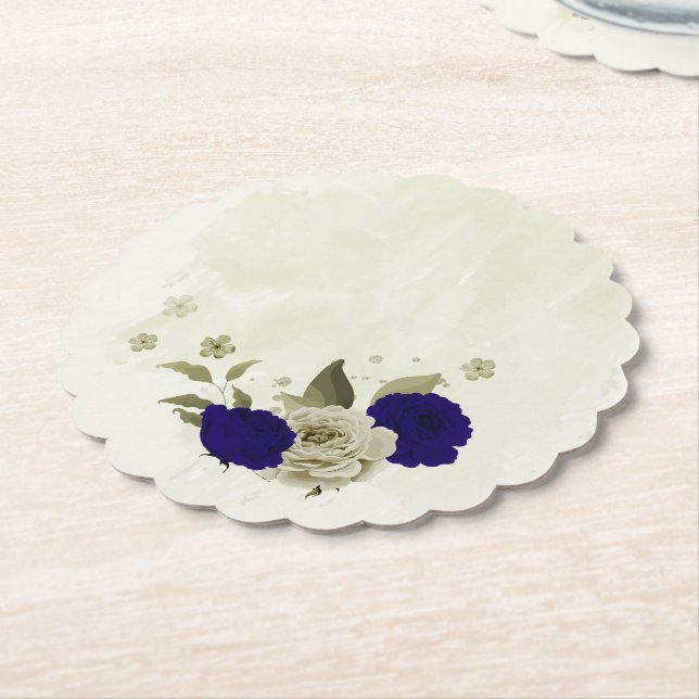 Kunglig blå beige blommande bröllop underlägg papper (Vinklad)