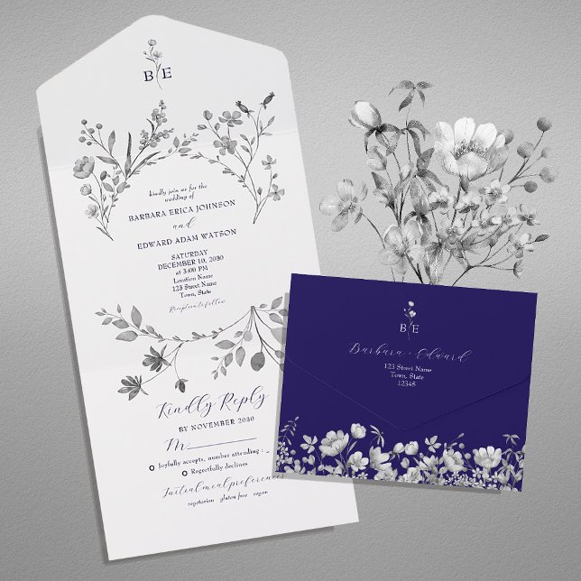 Kunglig Blå Blommig Allt-i-Allt-Invitation (Skapare uppladdad)