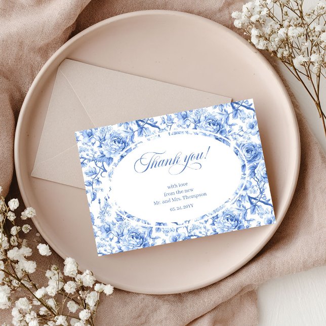Kunglig Blå Blommig Bröllop Tack Kort (Royal Blue Floral Wedding Thank You Card)