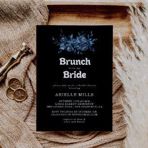 Kunglig Blå Blommig Brunch med Bröllopsdusch för B Inbjudningar