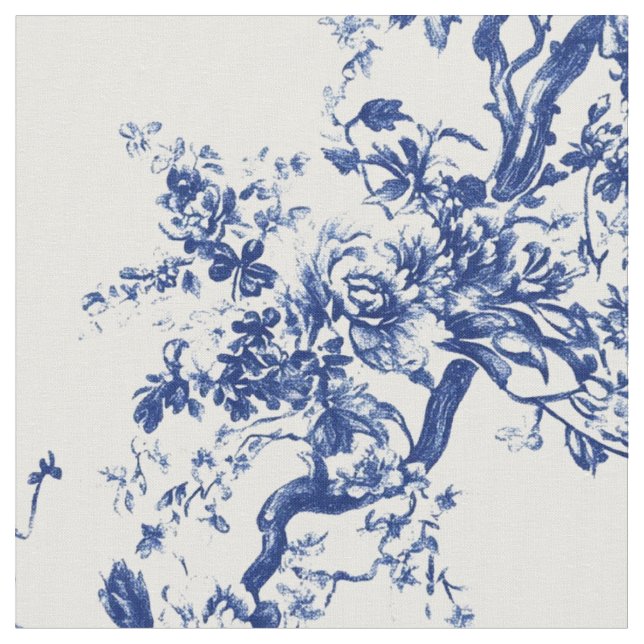 Kunglig blå blommig gren Toile Tyg (Närbild)