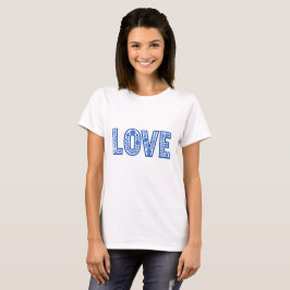Kunglig Blå Blommig "KÄRLEK" T-Shirt