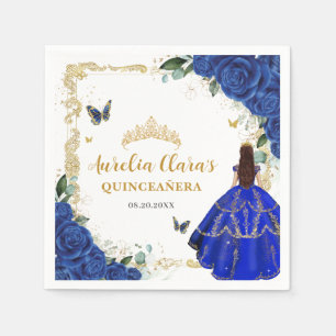 Kunglig Blå Blommig Prinsessa Guld Quinceanera Mis Pappersservett
