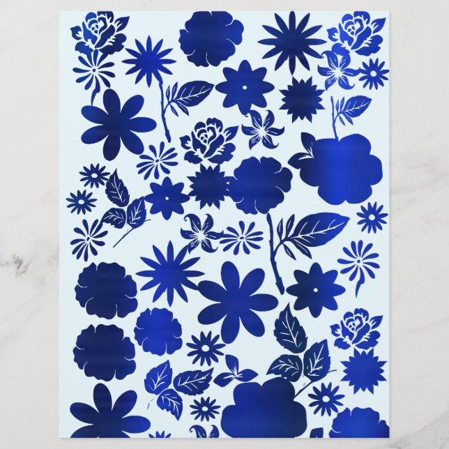 Kunglig Blå Blommig Scrapbookpapper (Framsida)