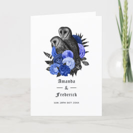 Kunglig Blå Blommig Ugglor Gotisk Bröllop Program