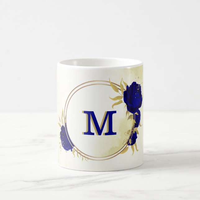 kunglig blå blomsterguld kaffemugg (Center)