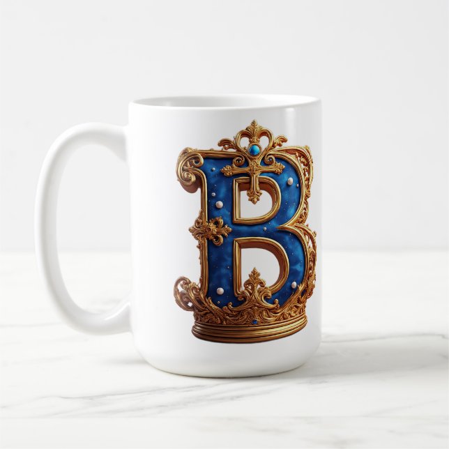 Kunglig blå bokstav B-monogram Kaffemugg (Vänster)