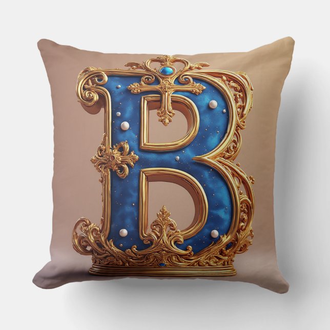Kunglig blå bokstav B-monogram Kudde (Framsida)