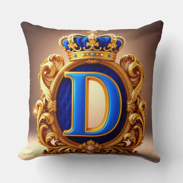 Kunglig blå bokstav D-monogram Kudde (Framsida)