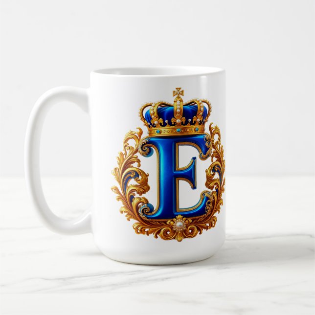Kunglig blå bokstav E-monogram Kaffemugg (Vänster)
