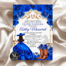 Kunglig blå cowboy Quinceañera-inbjudan, 15 år