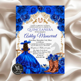 Kunglig blå cowboy Quinceañera-inbjudan, 15 år Inbjudningar