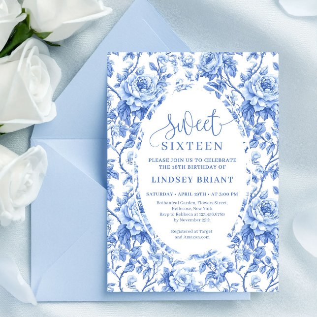 Kunglig blå digital Sweet 16 födelsedagsinbjudan Inbjudningar (Royal Blue Digital Sweet 16 Birthday Invitation)