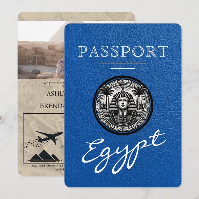 Kunglig blå egyptisk pass vigselinbjudan inbjudningar (Fram/baksida)