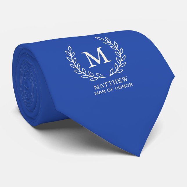 Kunglig blå elegant manlig hedersman monogram bröl slips (Rullad)