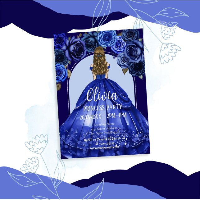 Kunglig Blå Elegant Quinceañera Prinsessa Fest Inbjudningar (Skapare uppladdad)