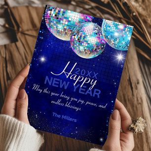 Kunglig blå falsk glitter diskobollar Gott nytt år Julkort