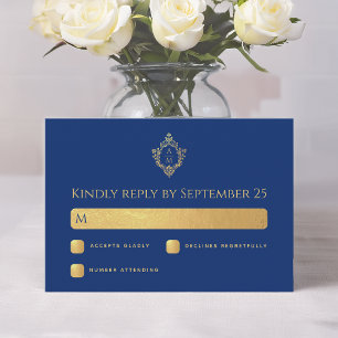 Kunglig blå falsk guldfolie monogram bröllop OSA kort