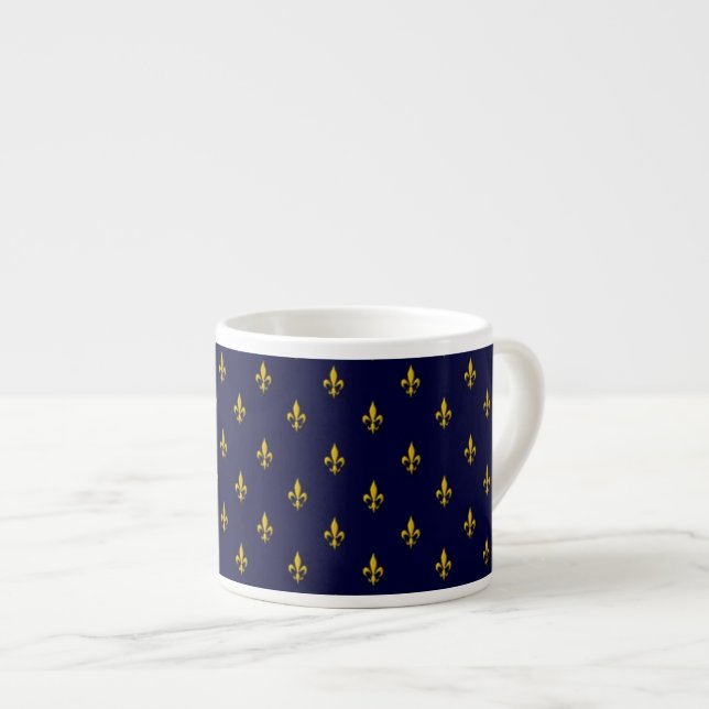 Kunglig blå Fleur De Lis-mönster Espressomugg (Framsida höger)