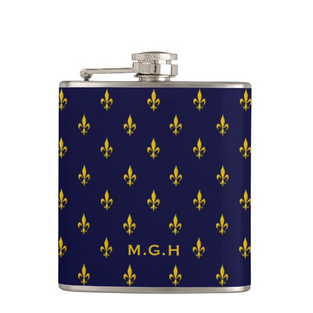 Kunglig blå Fleur De Lis-mönster monogram Fickplunta (Framsidan)