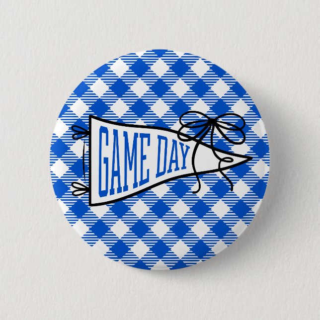 Kunglig blå Gingham Matchdag Pennant  Knapp (Framsida)