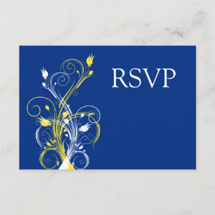 Kunglig Blå, Gul, Vit Blommig Bröllops RSVP Inbjudningar