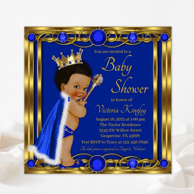 Kunglig blå guld afro prins baby shower inbjudningar (Skapare uppladdad)