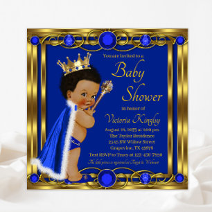 Kunglig blå guld afro prins baby shower inbjudningar