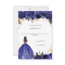 Kunglig Blå Guld Blommig Prinsessa Quinceanera