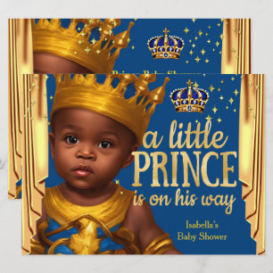 Kunglig blå guld draperar prinsens baby shower etn inbjudningar