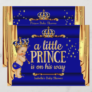 Kunglig blå guld draperar prinsens baby shower sto inbjudningar