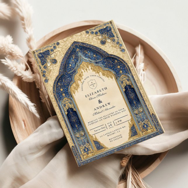 Kunglig Blå Guld Islamisk Bröllop Inbjudningar (Skapare uppladdad)