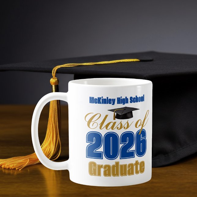 Kunglig blå guld Klass 2026 examenspresent Kaffemugg (Skapare uppladdad)
