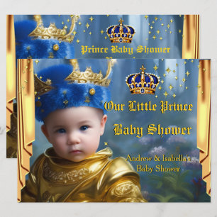 Kunglig blå guld krona draperar prinsens babyfiran inbjudningar
