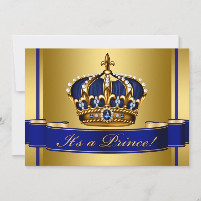 Kunglig blå-guld kronprins baby shower inbjudningar (Framsida)
