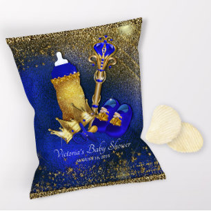 Kunglig blå guld prins baby shower chipspåse reklamblad