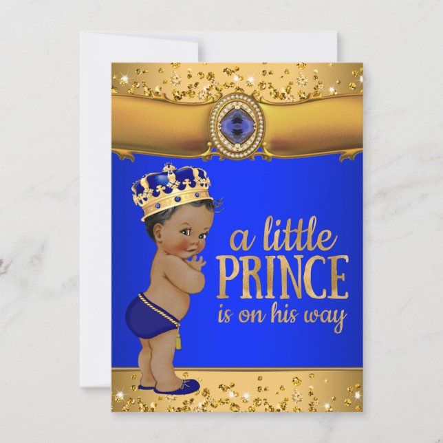 Kunglig blå guld prins baby shower inbjudan (Framsida)
