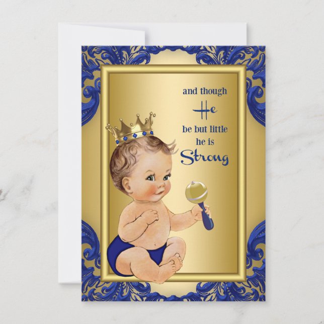 Kunglig blå guld prins baby shower inbjudningar (Framsida)
