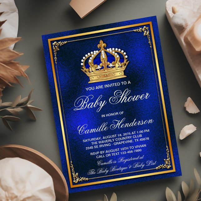 Kunglig blå guld prins baby shower inbjudningar (Skapare uppladdad)