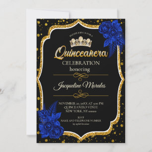 Kunglig blå-guld Quinceañera-inbjudan Inbjudningar