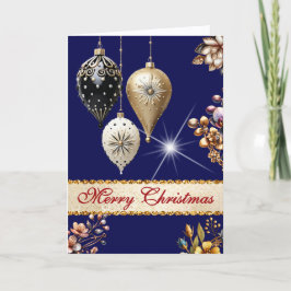 Kunglig blå guld vit vintage-ornamentik jul helgkort