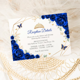 Kunglig blå guldblommig Quinceanera-detaljer Tilläggskort