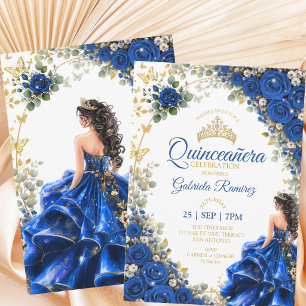 Kunglig blå gyllene Quinceañera fjärilar Inbjudningar